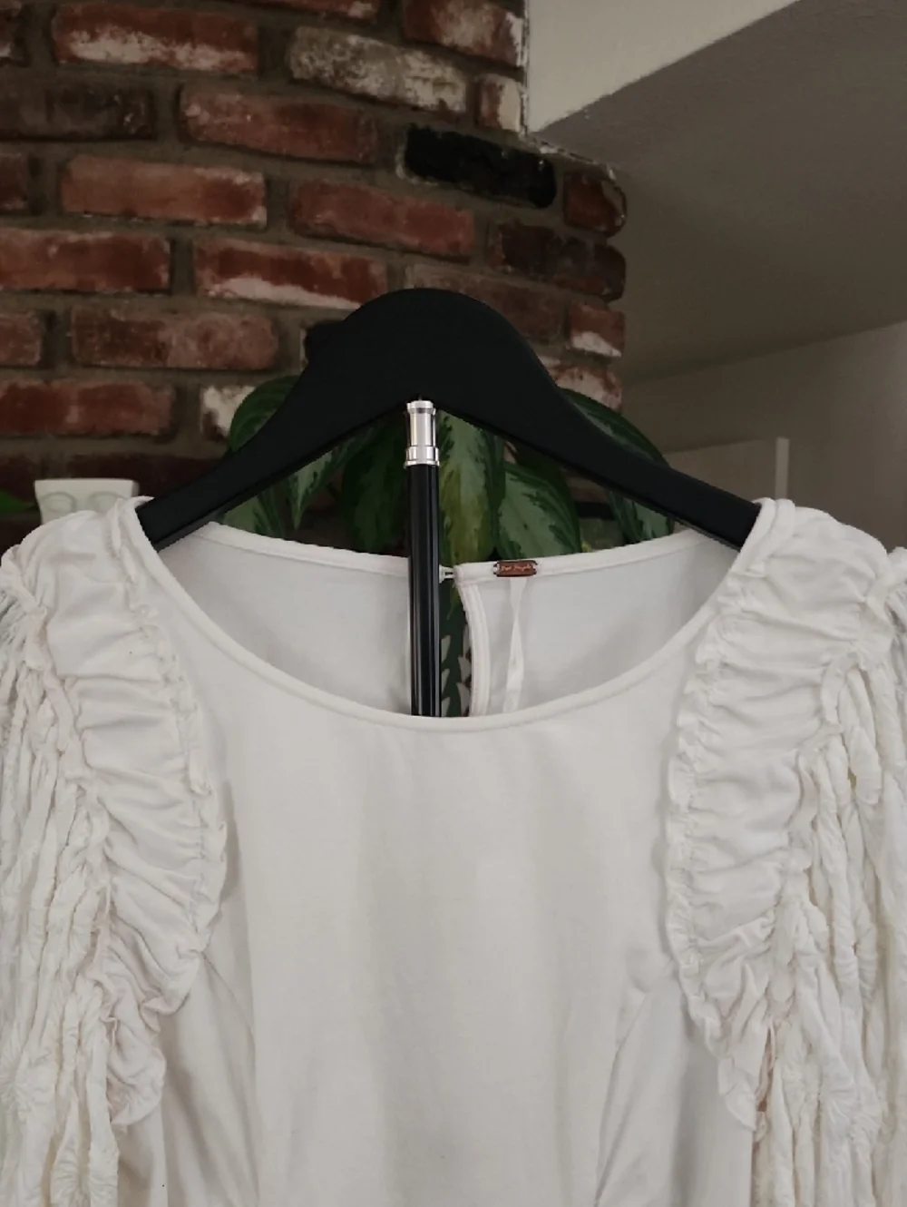 Free People White Ruffle Sleeve Blouse Boho Cottagecore Romantic Top